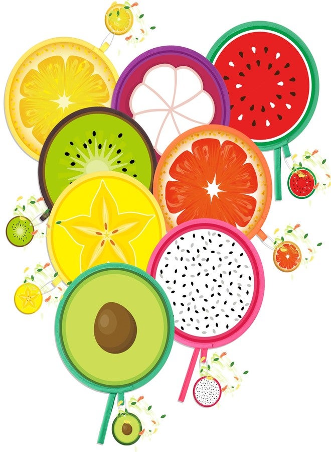 Vertintong 16 Pcs Round Foldable Hand Fan with 16 Pcs Incense Chips Summer Fruit Collapsible Cooling Fan Hanging with Fruit Air Freshener for Travel Summer Events Camping Outdoor Games Party Favors - Image 1